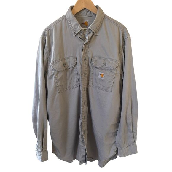 Carhartt Mens Flame Resistant Button Up Shirt Large Gray FRS003 Utility Gorpcore - Picture 1 of 11